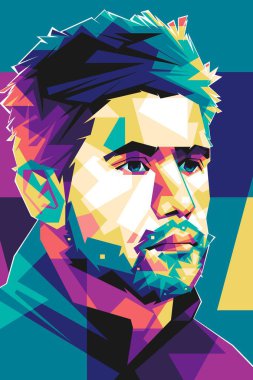 Ünlü futbol oyuncusu Kevin de Bruyne Popart sanat stili. Soyut bir arkaplan ile renkli bir illüstrasyon tasarımında