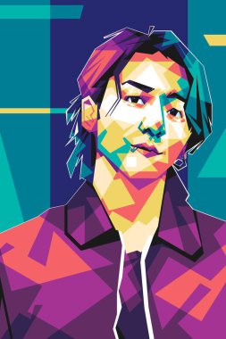 Ünlü şarkıcı Jungkook popart vektör sanat stili. Soyut bir arkaplan ile renkli bir illüstrasyon tasarımında.