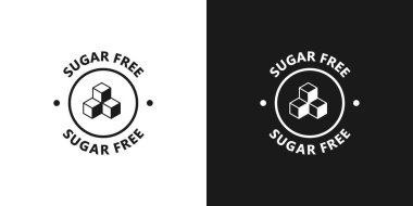 Şekersiz ikon. Şekersiz çember çıkartması, amblem, etiket ya da yemek rozeti. Ürün ambalajı için şeker tabelası yok. Vektör illüstrasyonu