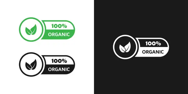 Paket tasarımı için% 100 organik etiket. Organik ürün etiketi, çıkartma, sembol ya da pul. Vektör simgesi. Katkı maddesi olmayan organik yiyecekler.
