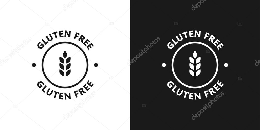 Gluten free icon. 100% gluten free product. No gluten sticker, label, badge, emblem, stamp for food packaging. Healthy and organic food. Vector illustration