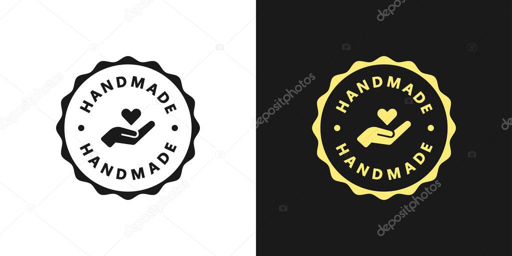 Set of handmade emblem linear icons. Hand in circle with text. Flat vector illustration.