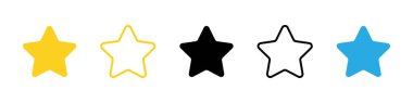Beş yıldızlı ürün değerlendirmesi. Uygulamalar ve web siteleri için yıldız simgesi. Beş yıldız işareti. vektör