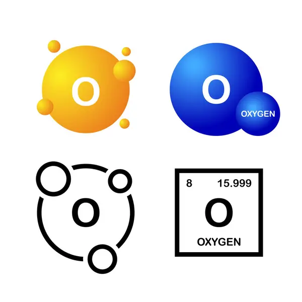 Oksijen, kimyasal element. Periyodik cetvelde oksijen işareti. Vektör ayarlandı. Kimya ve bilimsel araştırma kavramı
