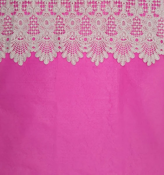 Rózsaszín Háttér Fehér Hímzés Tetején — Stock Fotó