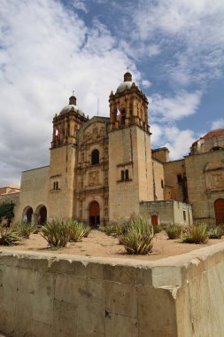 Oaxaca 'daki Santo Domingo tapınağı ve agave bitkileri