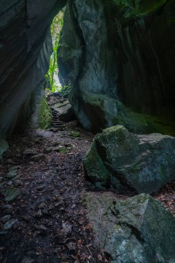 Tepede açık bir mağara ve çatlaktan içeri ışık salıyor, bitkilerle kaplı. Dornbirn yakınlarındaki Kirchle, ormanda bir tepede gizlenmiş bir peri masalı mekanıdır. İçinde kaya ve yosun var.