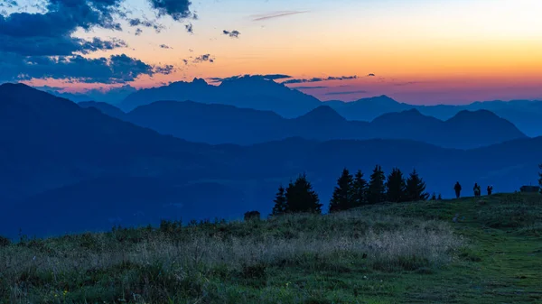 Bergsilhouetten Het Panorama Van Het Bregenzerwald Met Zwitserse Bergen Achtergrond — Stockfoto