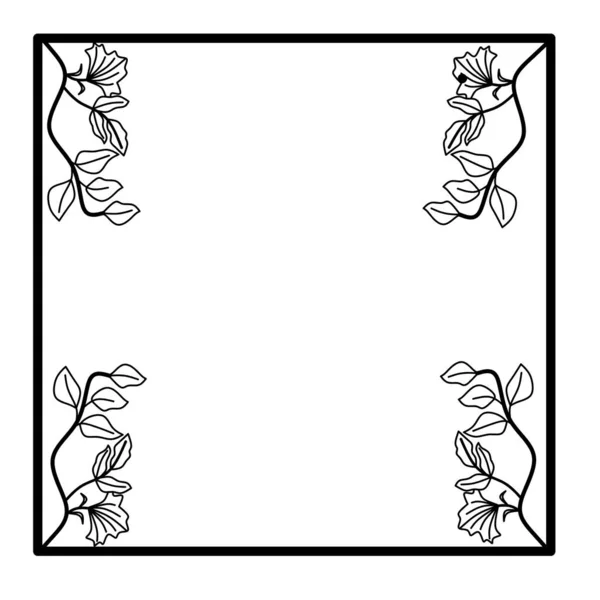Πρότυπο Πλαίσιο Λουλουδιών Τετράγωνο Περίγραμμα Χειροποίητο Σχέδιο Λουλουδιών Και Φύλλων — Φωτογραφία Αρχείου