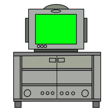 LCD TV düz resim çizimi yeşil renkli, masada, beyaz arkaplanda