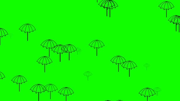Animowane Parasole Przeciwdeszczowe Ekranie Parasol Spada Zielony Ekran Lub Klawisz — Wideo stockowe