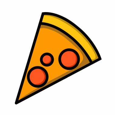 İtalyan restoranı, akşam yemeği ve menüsü için pizza dilimi çizimi. Beyaz arka planda parlak, canlı renklerde parlak renkli bir pizza. Pizza restoranının logo şablonu