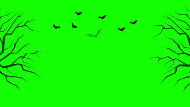 Halloween Animace Pozadím Netopýrů Větví Stromů Animace Videa Zelené Pozadí — Stock video