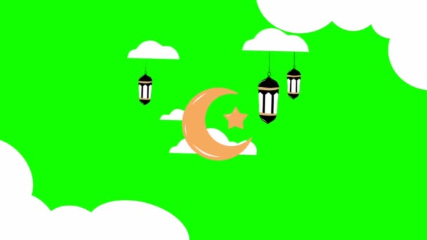 Animación Ramadán Kareem Con Estrellas Luna Nubes Linternas Adecuado Para — Vídeos de Stock
