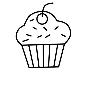 Üzerinde kiraz olan basit bir pasta ikonu. Renklendirme için uygun, Beyaz Arkaplanda izole