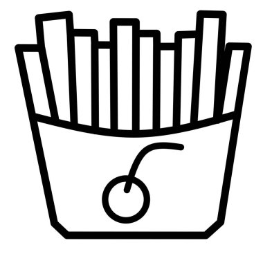 Beyaz arka planda abur cubur için uygun bir kese kağıdında patates kızartması simgesi.