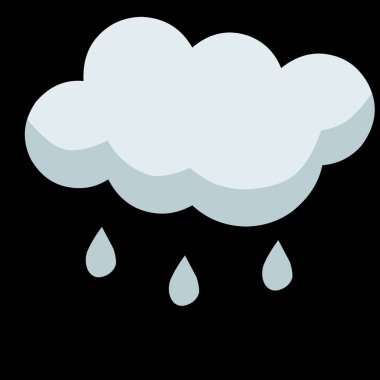 Yağmurlu 3 boyutlu karikatür ikonu. Bulutlar ve Yağmur Damlaları İşareti. Siyah bir arkaplanı olan.