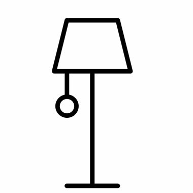 Yer lambası ikonu, gece lambası. İç mekan aydınlatma dekorasyonu. Beyaz bir arkaplanda