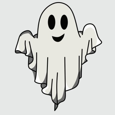 Cadılar Bayramı hayaleti Korkunç, Cadılar Bayramı için mükemmel. Gri arka planda Cadılar Bayramı hayaleti, düz vektör çizimi.