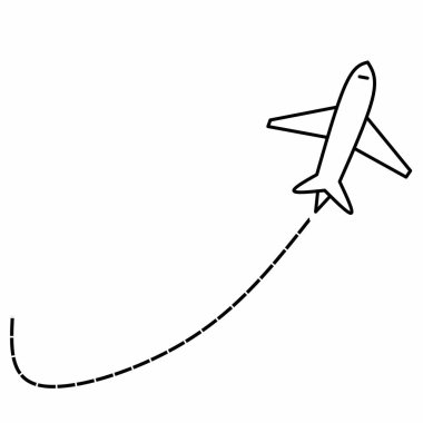 Vektör illüstrasyonlu uçak pisti. Konuma uçak, turizm yolu, uçuş güzergahı, beyaz arka planda