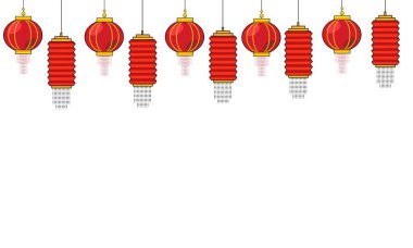 Çin feneri süslemesi. Çin Yeni Yıl Festivali ya da benzeri etkinlikler için dekorasyon için uygun. Beyaz arkaplanlı.