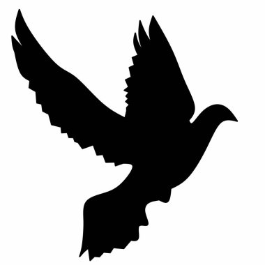 Kanatları havada uçuşan siyah bir kuş. Kuş beyaz bir arka planda uçuyor.