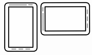 Yatay ve Dikey Perspektif Görünümlü Tablet Bilgisayar Vektörü İllüstrasyonu. Tablet PC Ekranı beyaz arkaplanda izole edildi.