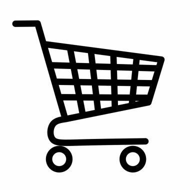 Siyah alışveriş arabası vektörü beyaz arka planda izole edilmiş. Vector troleybüs müşterileri. Alışveriş arabası simgesi düz stil