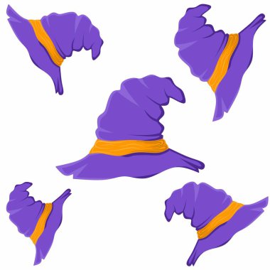 Cadı şapkası. Cadılar Bayramı cadı şapkası, Cadılar Bayramı partisi kostümü, beyaz arka planda..