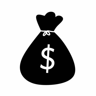Dolar çantasının siyah silueti, finans ve para temalı tasarımlar ve çizimler için ideal..