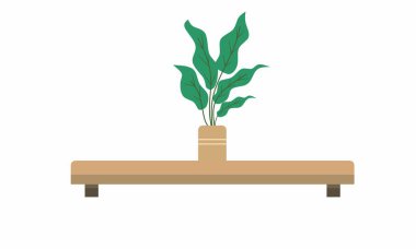 Üzerinde çiçek saksısı olan masa. Beyaz bir arka planda. İç tasarım için uygun