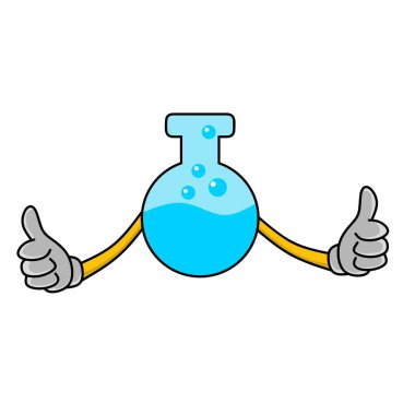 Beyaz arka planda laboratuvar cam karikatürü, laboratuvar cam karakter tasarımı