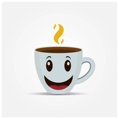 A cute smiling coffee mug with hot steam rising, perfect for caf branding, menu design, stickers, and morning-themed artworks
