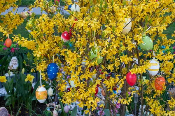 Árvore Páscoa Decorada Com Ovos Páscoa Coloridos Áustria Europa — Fotografia de Stock