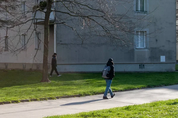 stock image vienna, austria. April 5, 2023 daily life's path pedestrians walking through the park's scenic route