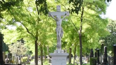 Viyana, Avusturya. 12 Ağustos 2023: Viyana 'daki kaynayan mezarlık, Roma zamanlarına dayanan antik bir mezarlık, tarihin, mimarinin ve kutsal güzelliğin büyüleyici bir karışımı..