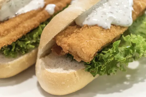 Fish-Like Veggie Baguette: A Delicious Plant-Based Alternative to Baked Fish with Creamy Dill Sauce.