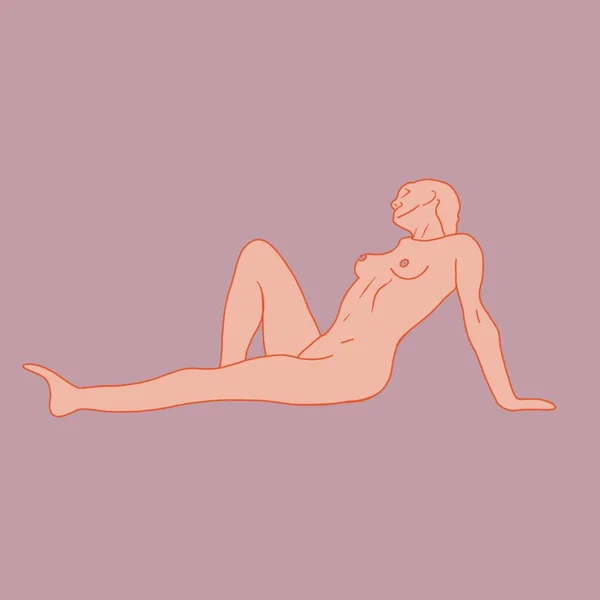 Minimalistyczna Linia Sztuki Nagich Kobiet Leżących Fioletowym Tle — Zdjęcie stockowe