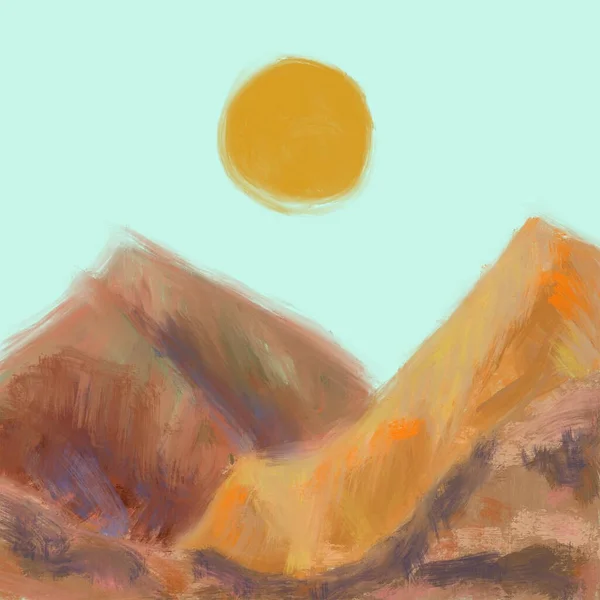 Minimalist Mountain Landscape Desert Painting — Stock Photo, Image