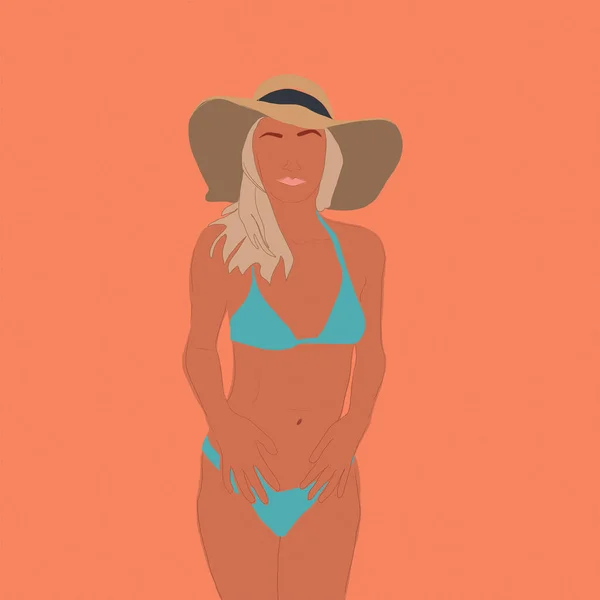 Illustration Kvinna Blå Bikini — Stockfoto