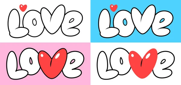 Set Letras Amor Con Corazón Rojo Estilo Retro Logotipo Tipográfico — Archivo Imágenes Vectoriales