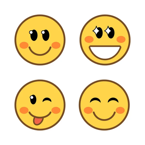Set Groovy Funny Emoticons Icon Smile Emoji Isolated White Background — Stock Vector