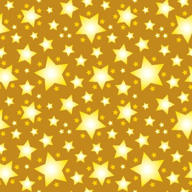Altın arka planda parlak sarı yıldızlı kusursuz vektör deseni. Noel ambalajı, ambalaj kağıdı, tekstil, dekor gibi şeylerde kullanılabilir..