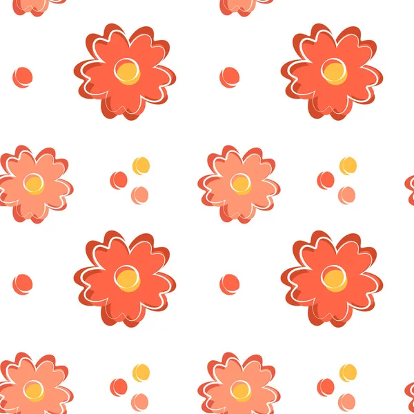 白を基調にしたシンプルな赤花が可愛らしいシームレスな花柄です フラットスタイルのベクトルイラスト 包装紙 子供のファッションのためのデザイン — ストックベクタ