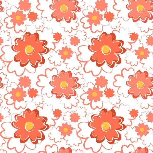 Seamless Floral Pattern Cute Red Flowers White Background Vector Illustration — Stock Vector