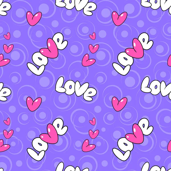 Patrón Sin Costuras Con Palabra Dibujada Mano Amor Corazón Rosa — Vector de stock