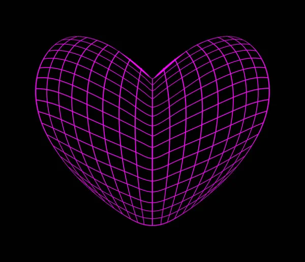 Neon Pink Wireframe Heart 모양은 배경에 있습니다 지향적 사이버 그리드 — 스톡 벡터