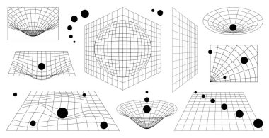 Soyut üç boyutlu kablo şekilleri, perspektif şebekeleri ve kalp. Y2K fütüristik retro estetik seti. Gerçeküstü siyah çizgi ve cicrle geometri figürleri. Beyaz arkaplanda izole edilmiş vektör tasarım ögeleri.