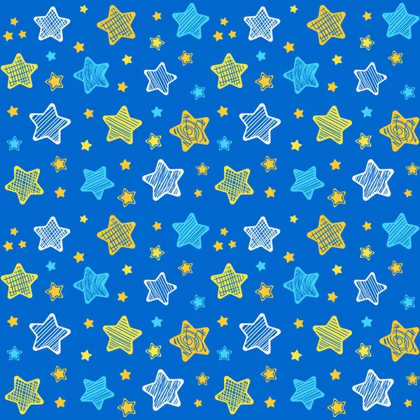 Patrón Sin Costuras Con Lindas Estrellas Decorativas Sobre Fondo Azul — Vector de stock