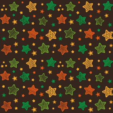 Mavi arka planda sevimli dekoratif yıldızlı kusursuz desen. Kumaş, ambalaj kağıdı, arkaplan, duvar kağıdı, çocuk modası için vektör illüstrasyon tasarımı